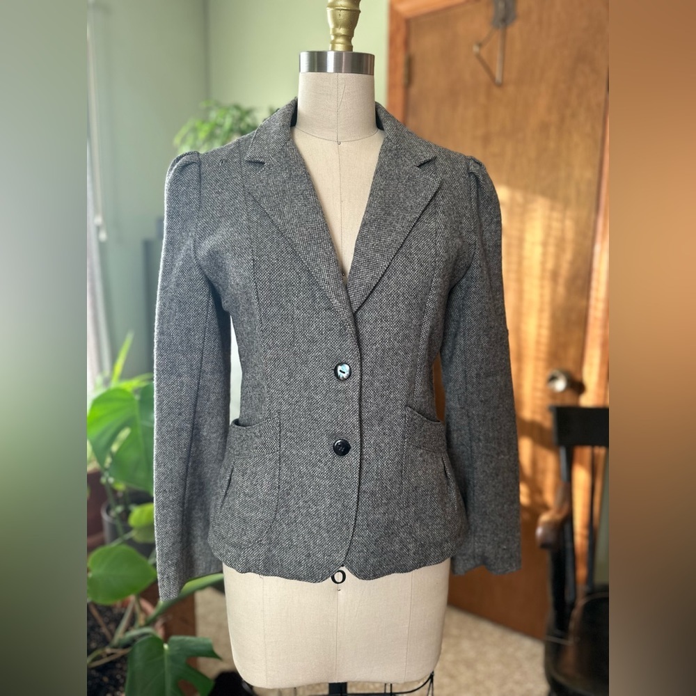 Vintage Womens Grey Wool Tweed Blazer